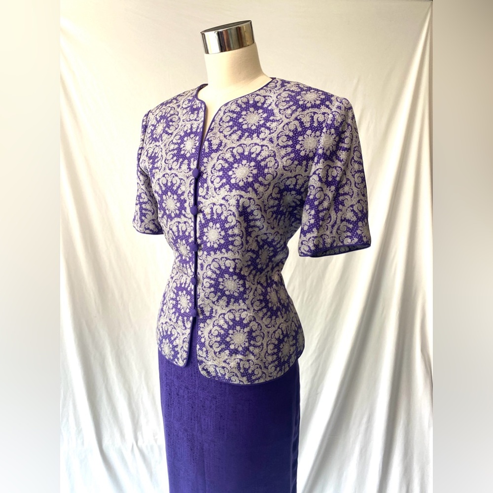 ADRIANNA PAPELL‎ Vintage Purple silk jacket and skirt M